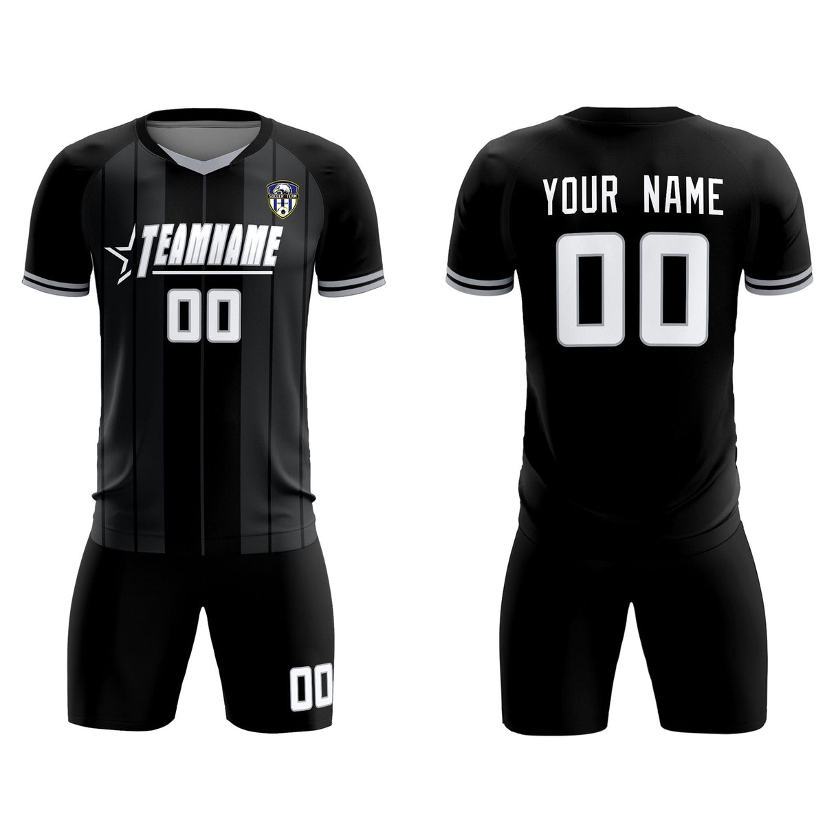 Custom Black Classic Striped Personalized Football Kit Jersey