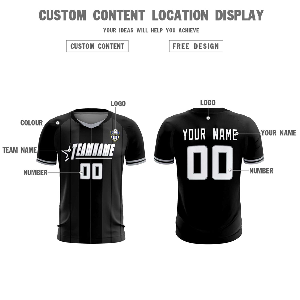 Custom Black Classic Striped Personalized Football Kit Jersey