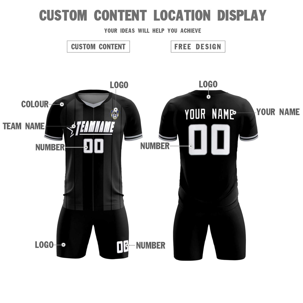 Custom Black Classic Striped Personalized Football Kit Jersey