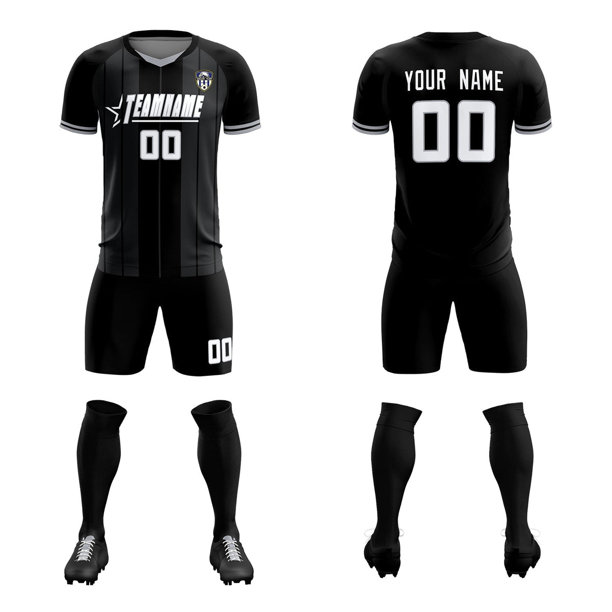 Custom Black Classic Striped Personalized Football Kit Jersey