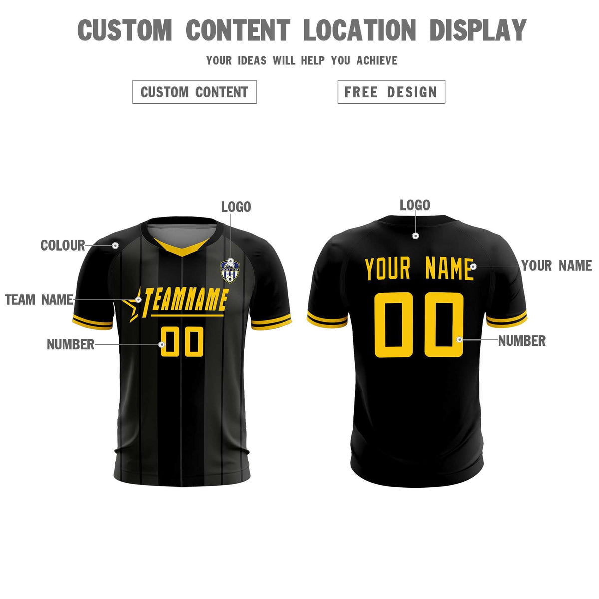 Custom Black Classic Striped Personalized Football Kit Jersey
