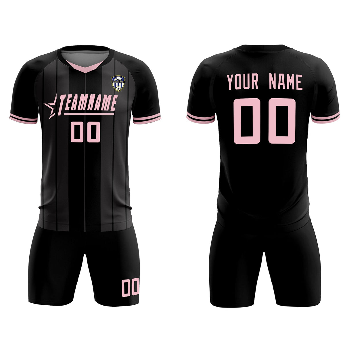 Custom Black Classic Striped Personalized Football Kit Jersey
