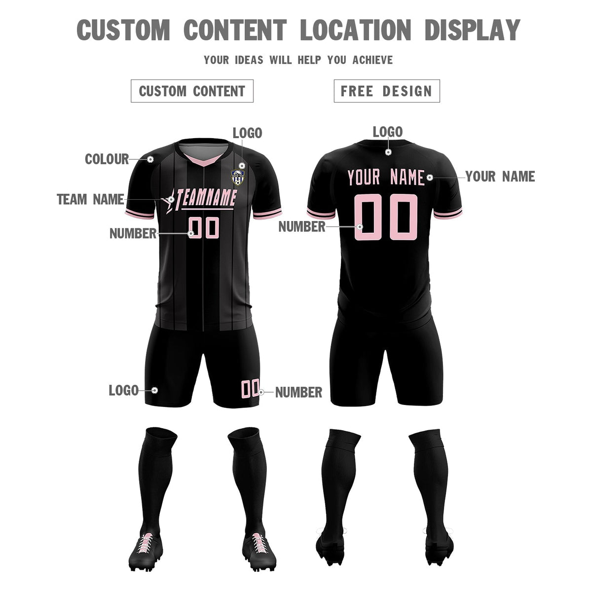 Custom Black Classic Striped Personalized Football Kit Jersey