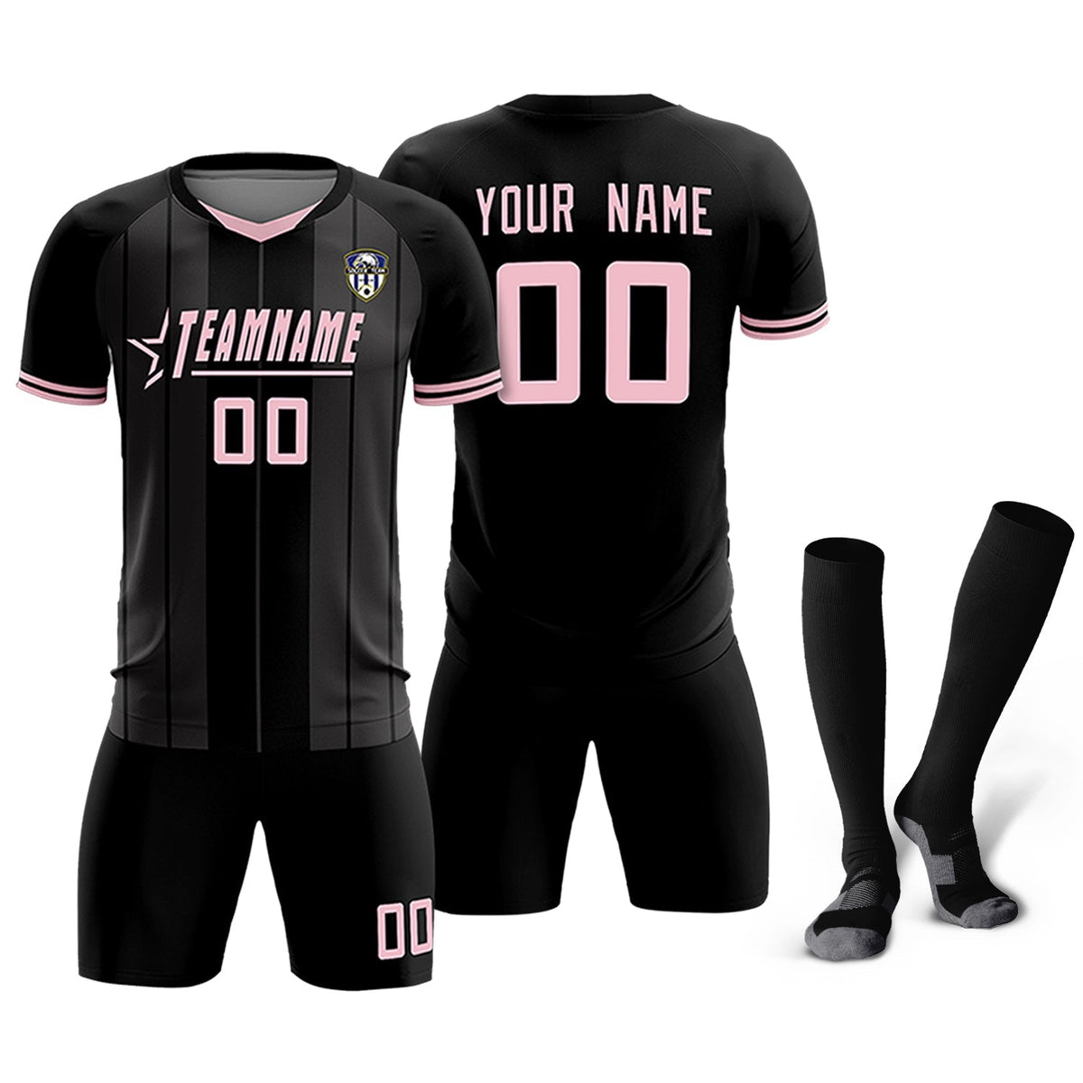 Custom Black Classic Striped Personalized Football Kit Jersey