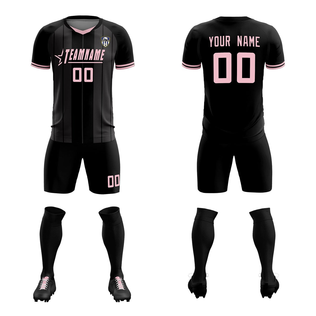 Custom Black Classic Striped Personalized Football Kit Jersey