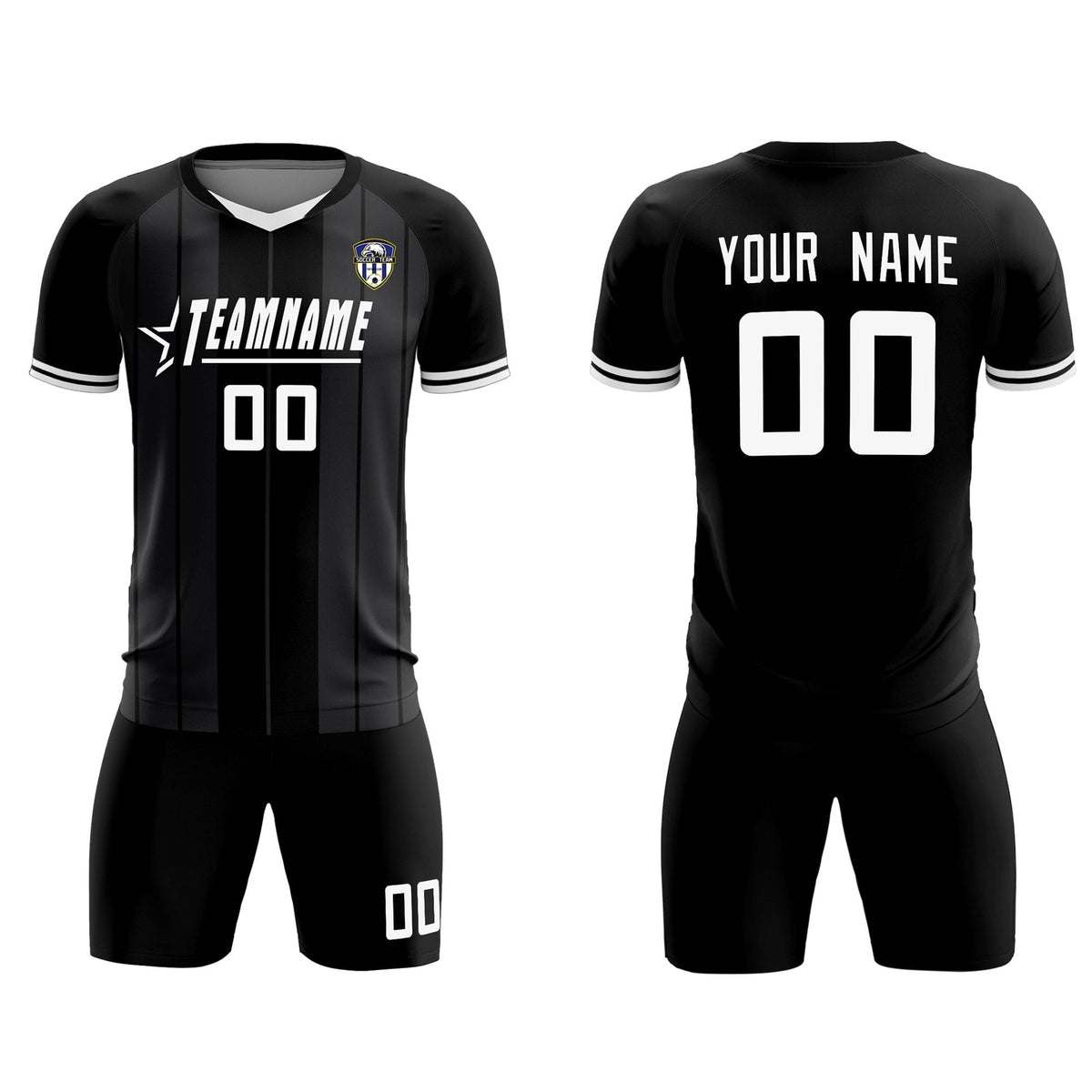Custom Black Classic Striped Personalized Soccer Tops/Sets Jersey