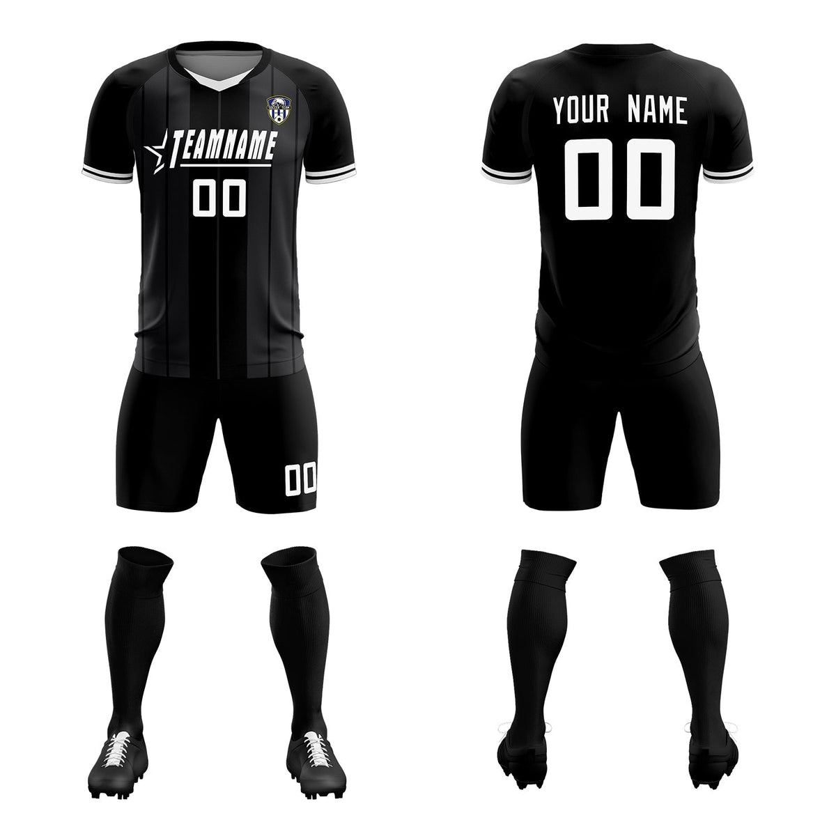 Custom Black Classic Striped Personalized Football Kit Jersey