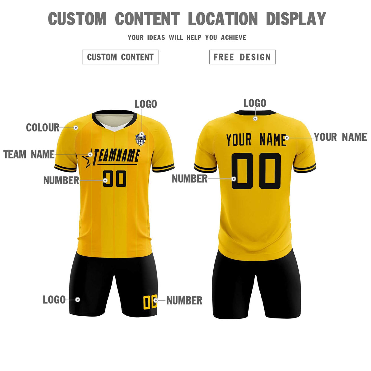 Custom Gold Classic Striped Personalized Football Kit Jersey