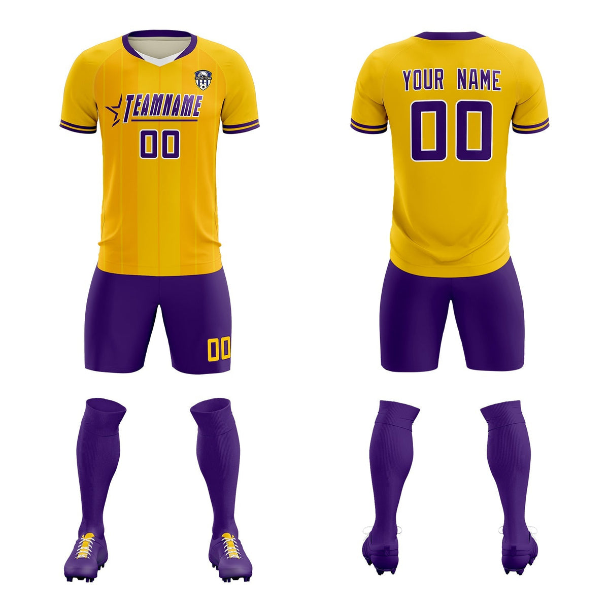 Custom Gold Classic Striped Personalized Football Kit Jersey