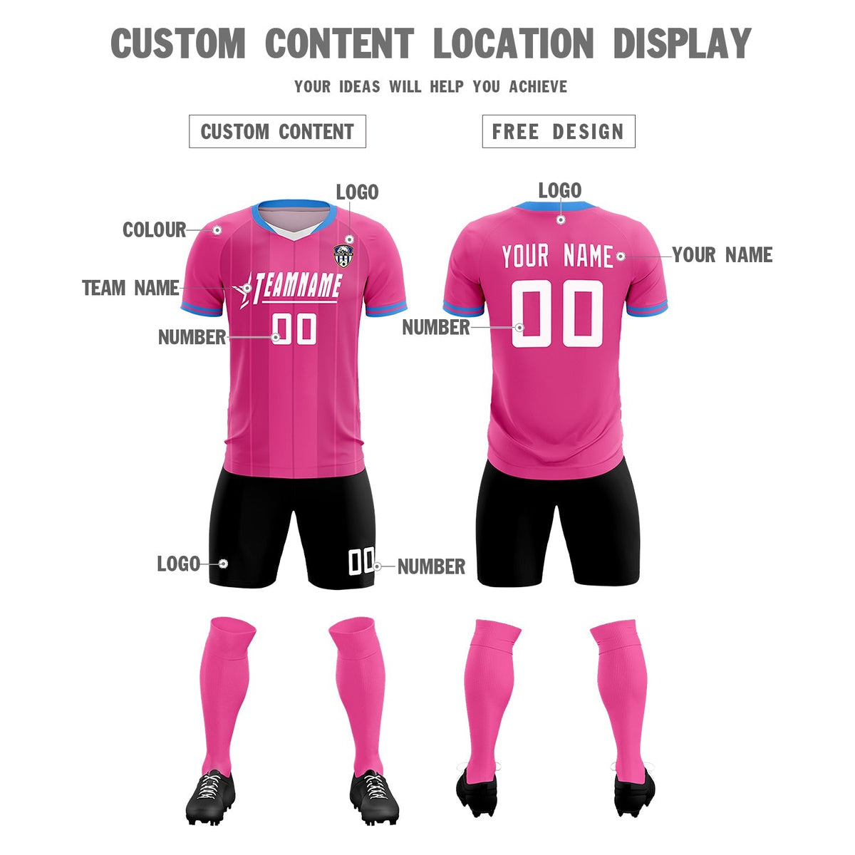 Custom Pink Classic Striped Personalized Football Kit Jersey