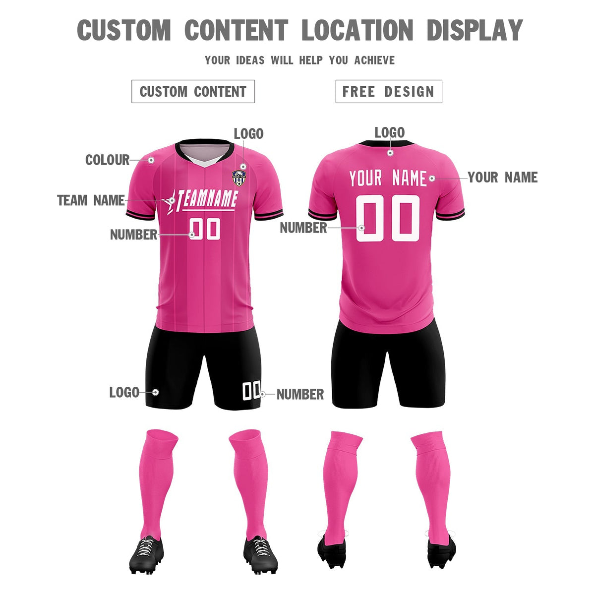 Custom Pink Classic Striped Personalized Soccer Tops/Sets Jersey