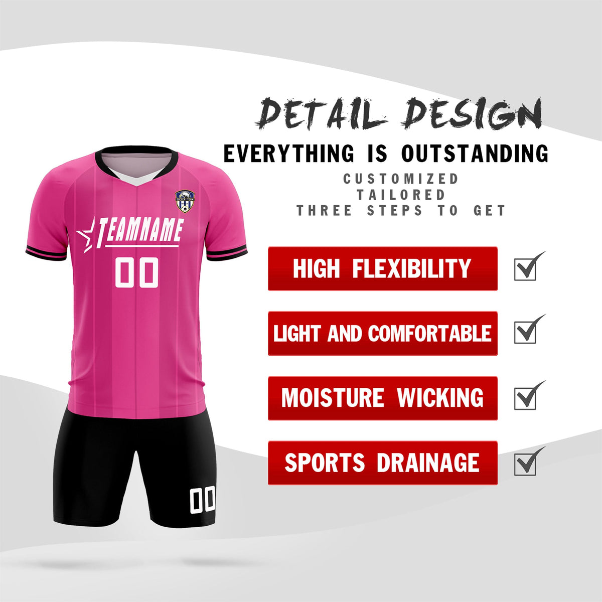 Custom Pink Classic Striped Personalized Football Kit Jersey