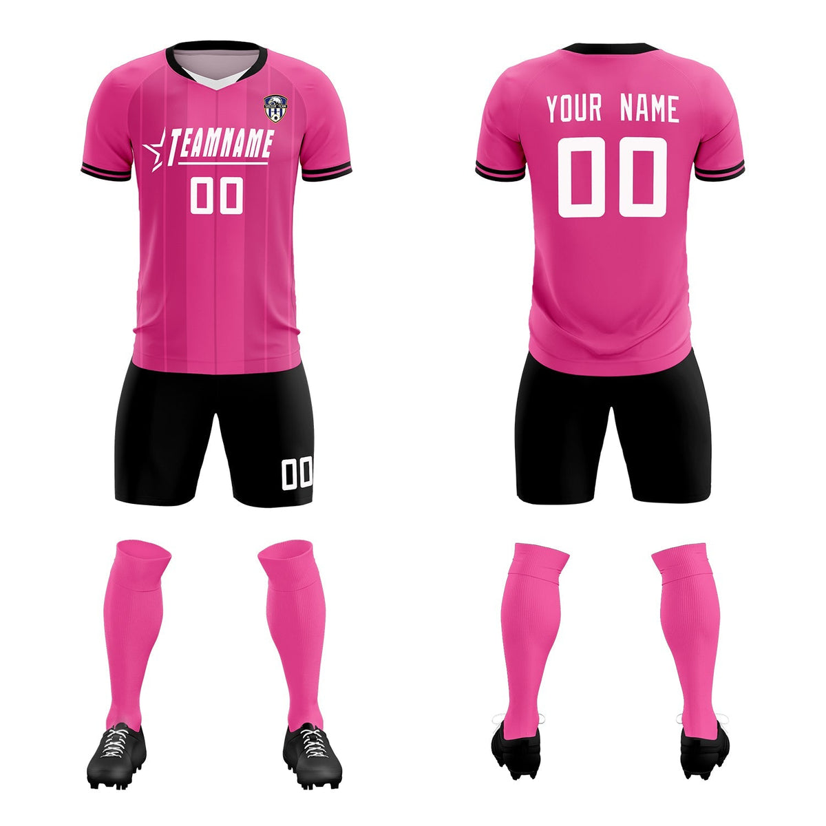 Custom Pink Classic Striped Personalized Soccer Tops/Sets Jersey