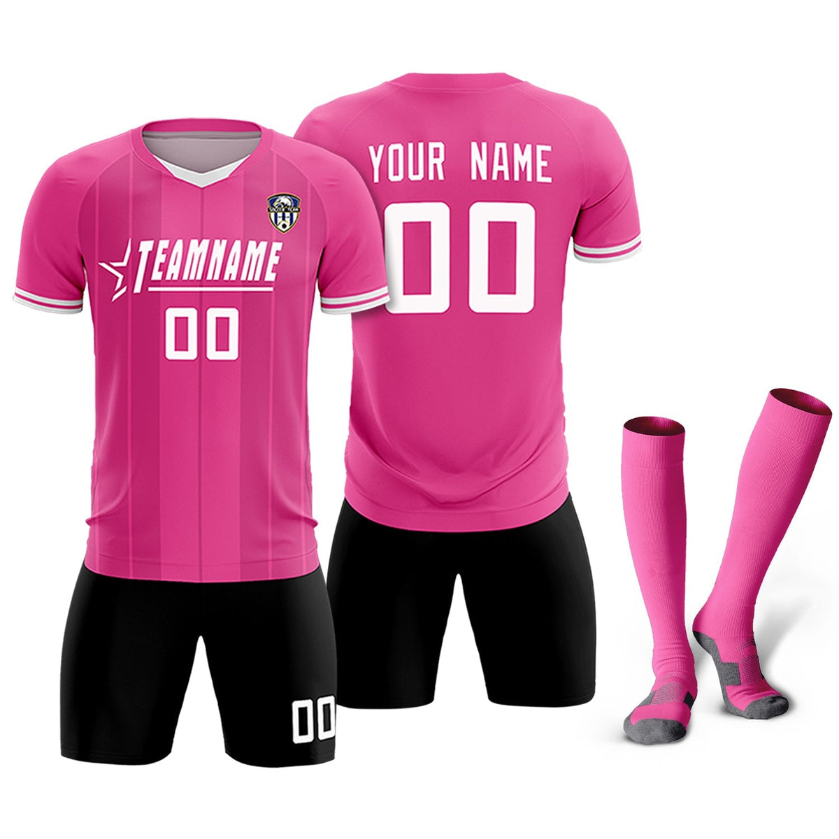 Custom Pink Classic Striped Personalized Soccer Tops/Sets Jersey