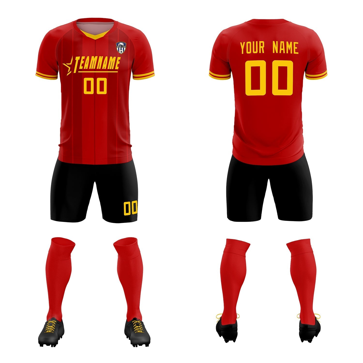 Custom Red Classic Striped Personalized Soccer Tops/Sets Jersey