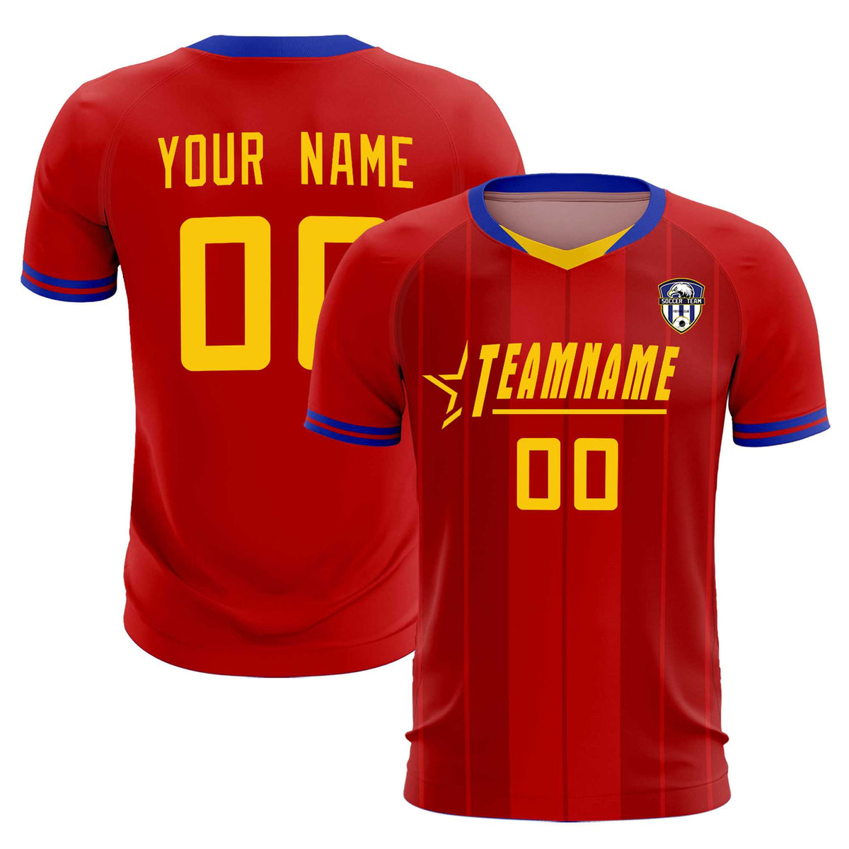 Custom Red Classic Striped Personalized Soccer Tops/Sets Jersey