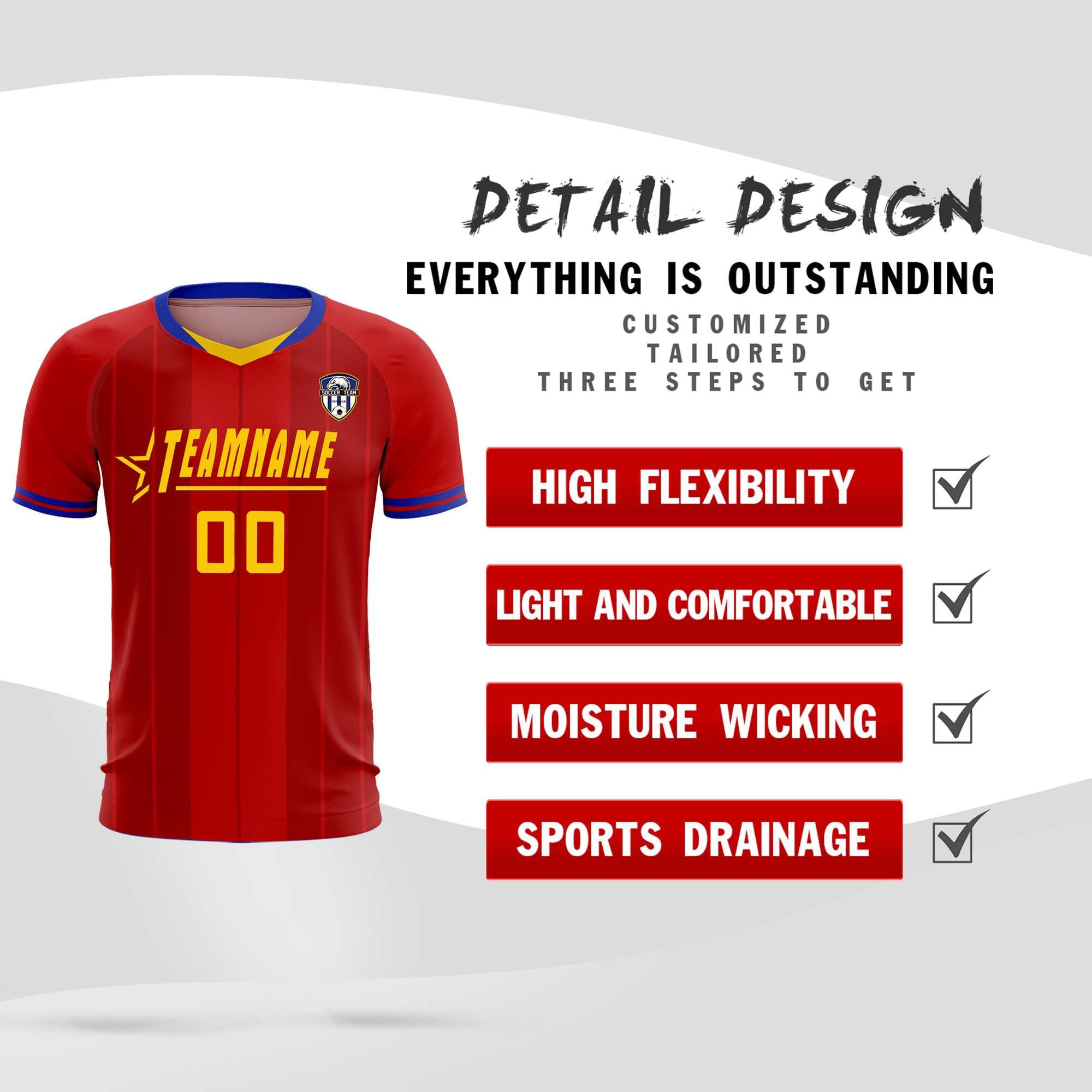 Custom Red Classic Striped Personalized Soccer Tops/Sets Jersey