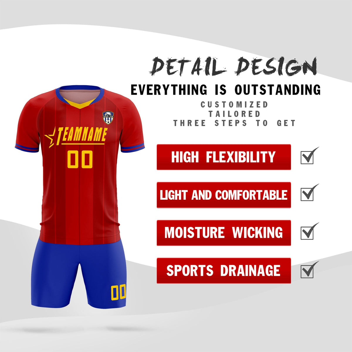 Custom Red Classic Striped Personalized Soccer Tops/Sets Jersey