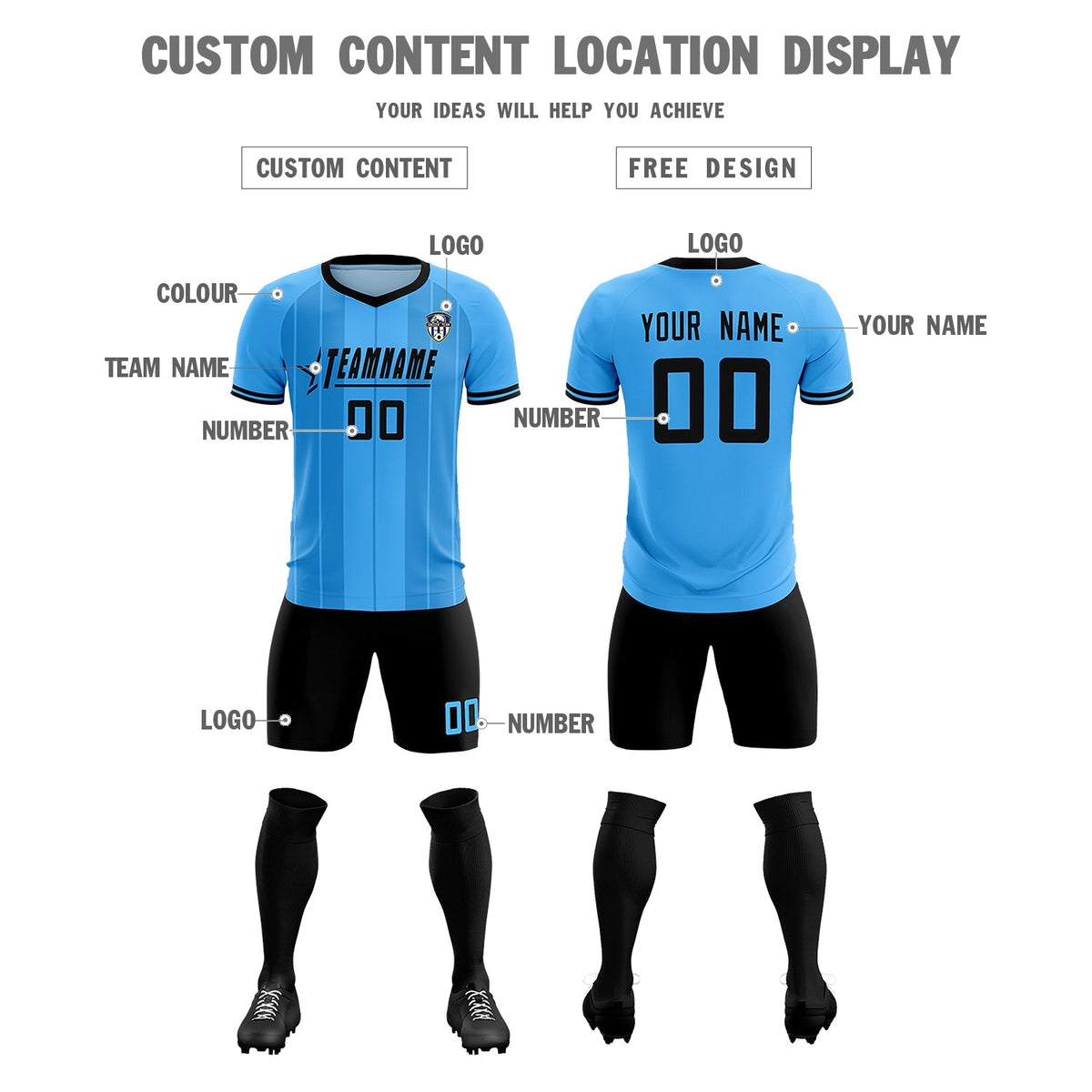 Custom Powder Blue Classic Striped Personalized Football Kit Jersey