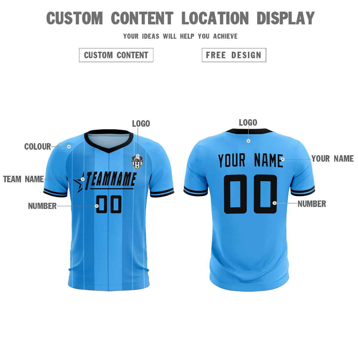 Custom Powder Blue Classic Striped Personalized Football Kit Jersey