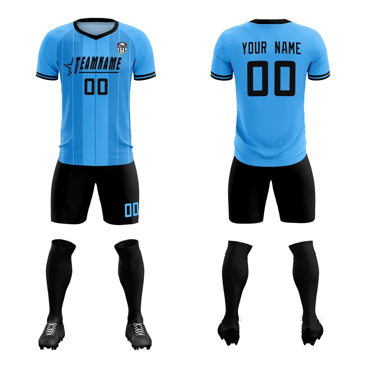 Custom Powder Blue Classic Striped Personalized Football Kit Jersey