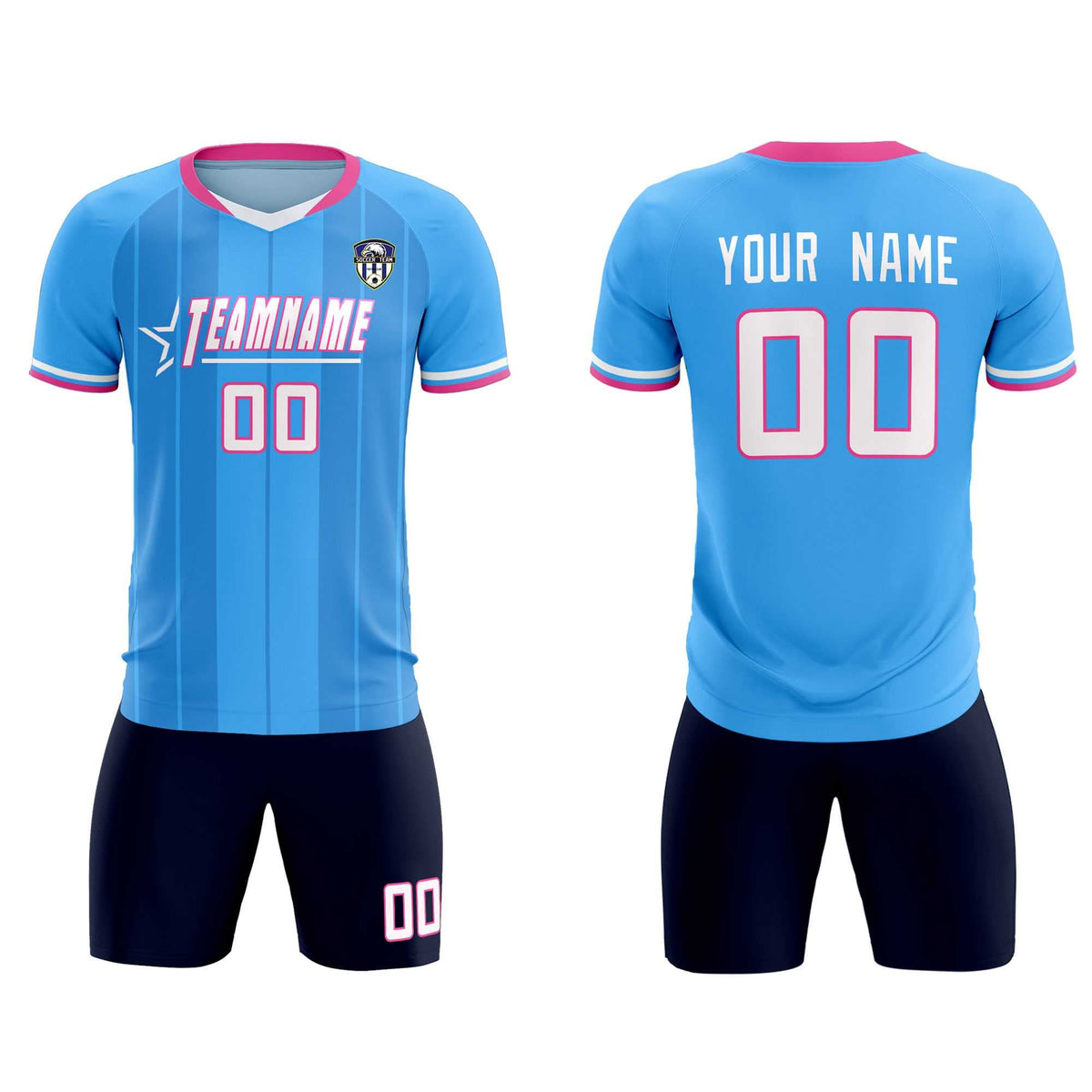 Custom Powder Blue Classic Striped Personalized Soccer Kit Jersey