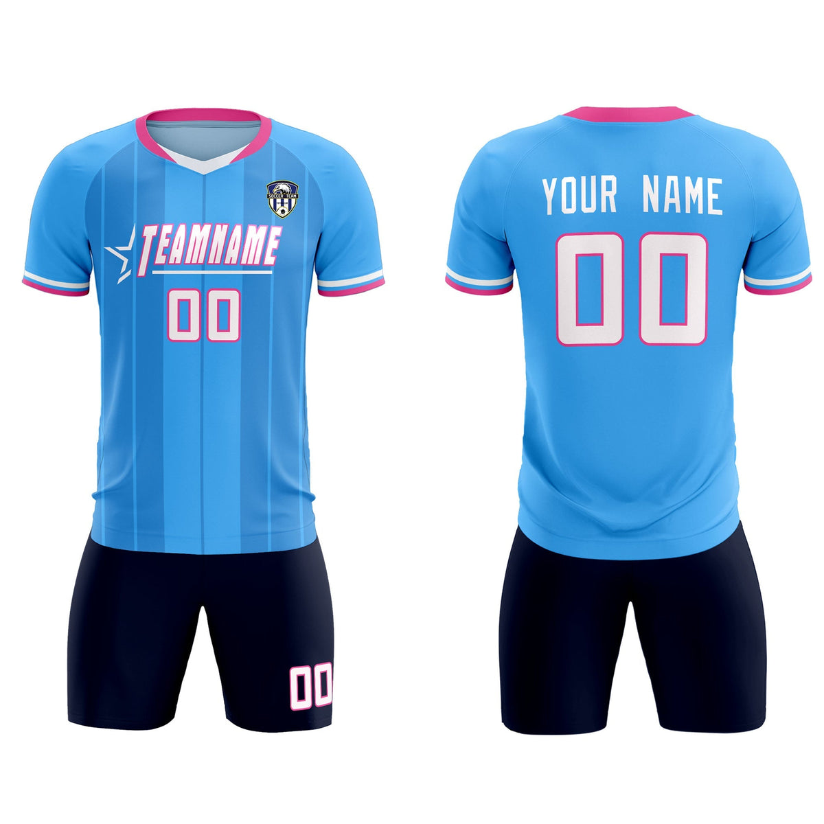 Custom Powder Blue Classic Striped Personalized Soccer Kit Jersey