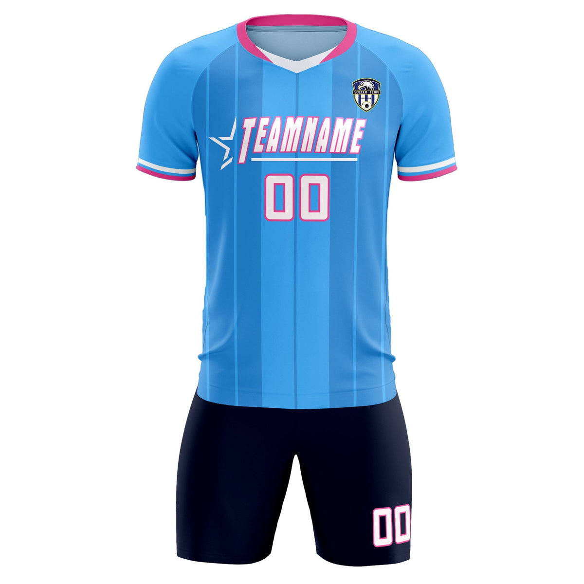 Custom Powder Blue Classic Striped Personalized Soccer Kit Jersey