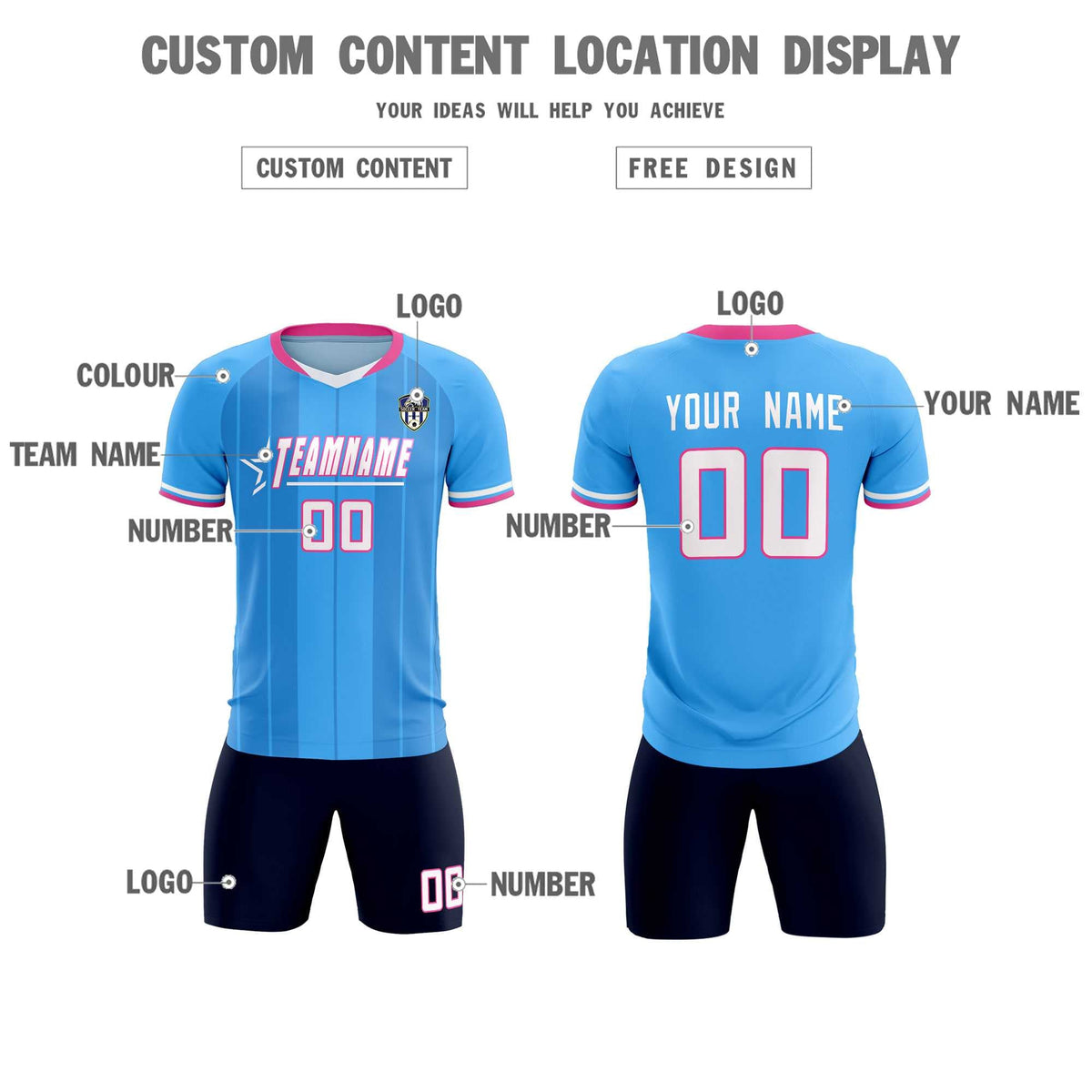 Custom Powder Blue Classic Striped Personalized Soccer Kit Jersey