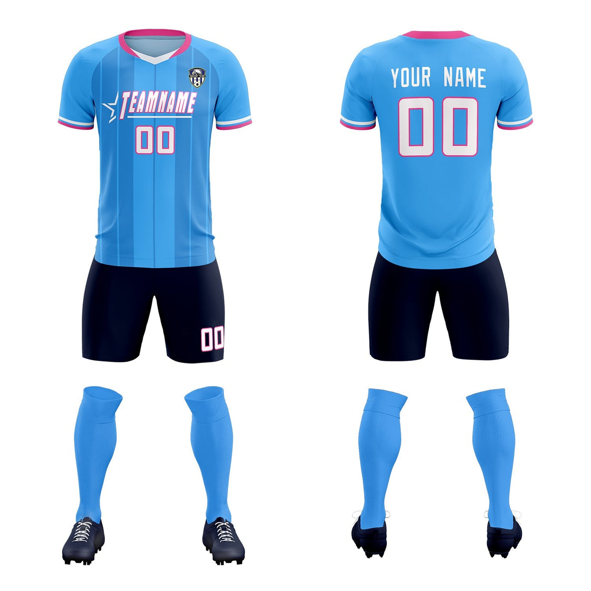Custom Powder Blue Classic Striped Personalized Soccer Kit Jersey
