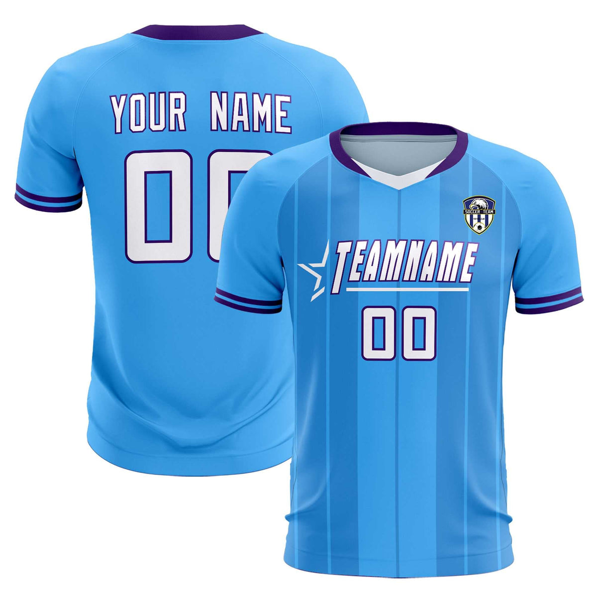 Custom Powder Blue Classic Striped Personalized Soccer Kit Jersey