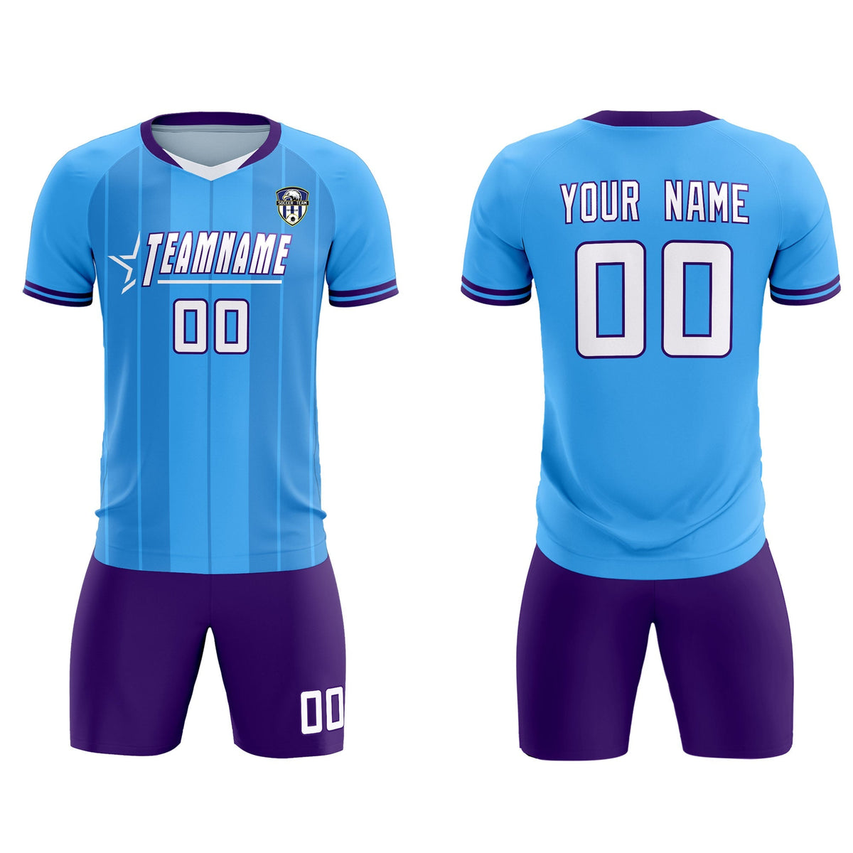 Custom Powder Blue Classic Striped Personalized Soccer Kit Jersey