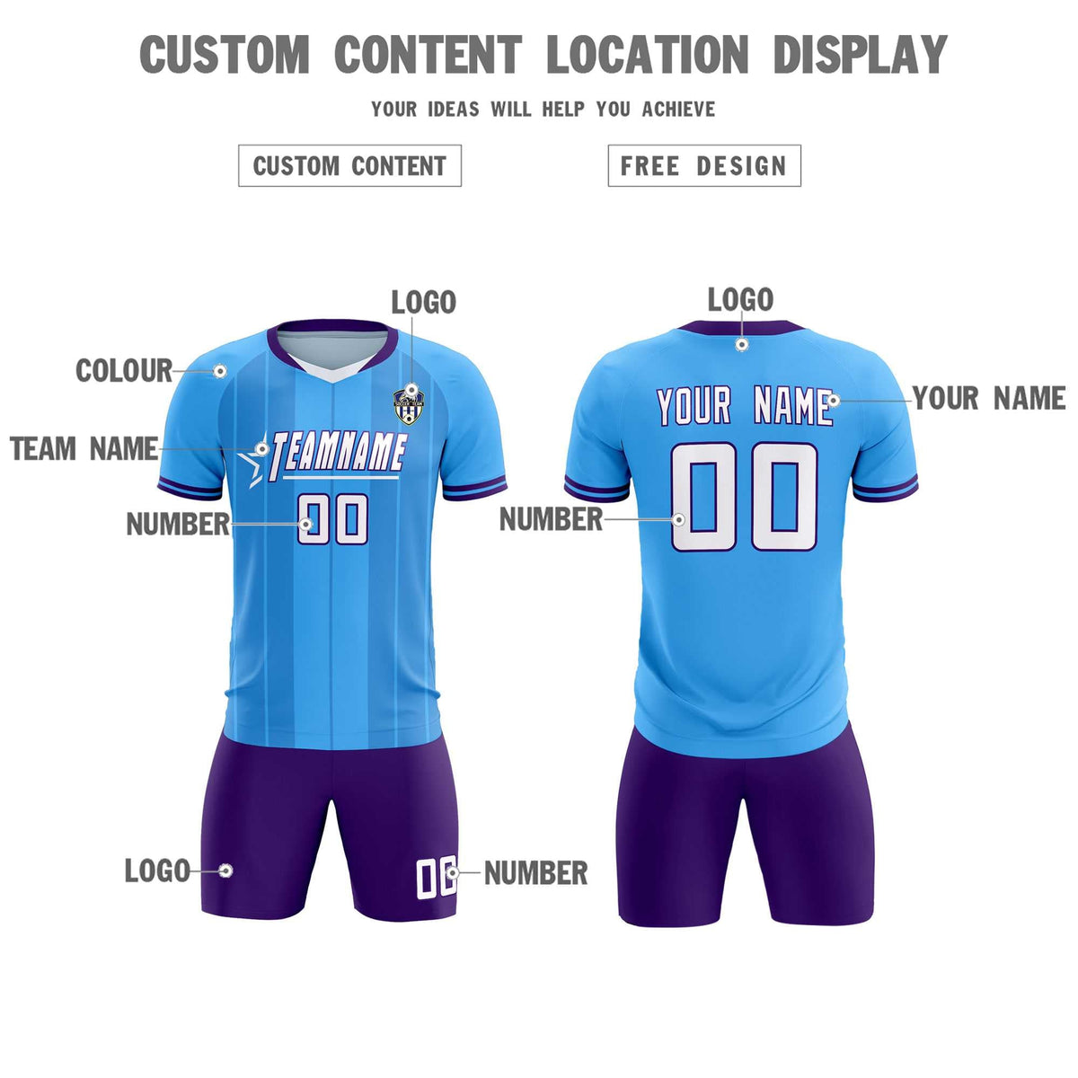 Custom Powder Blue Classic Striped Personalized Soccer Tops/Sets Jersey
