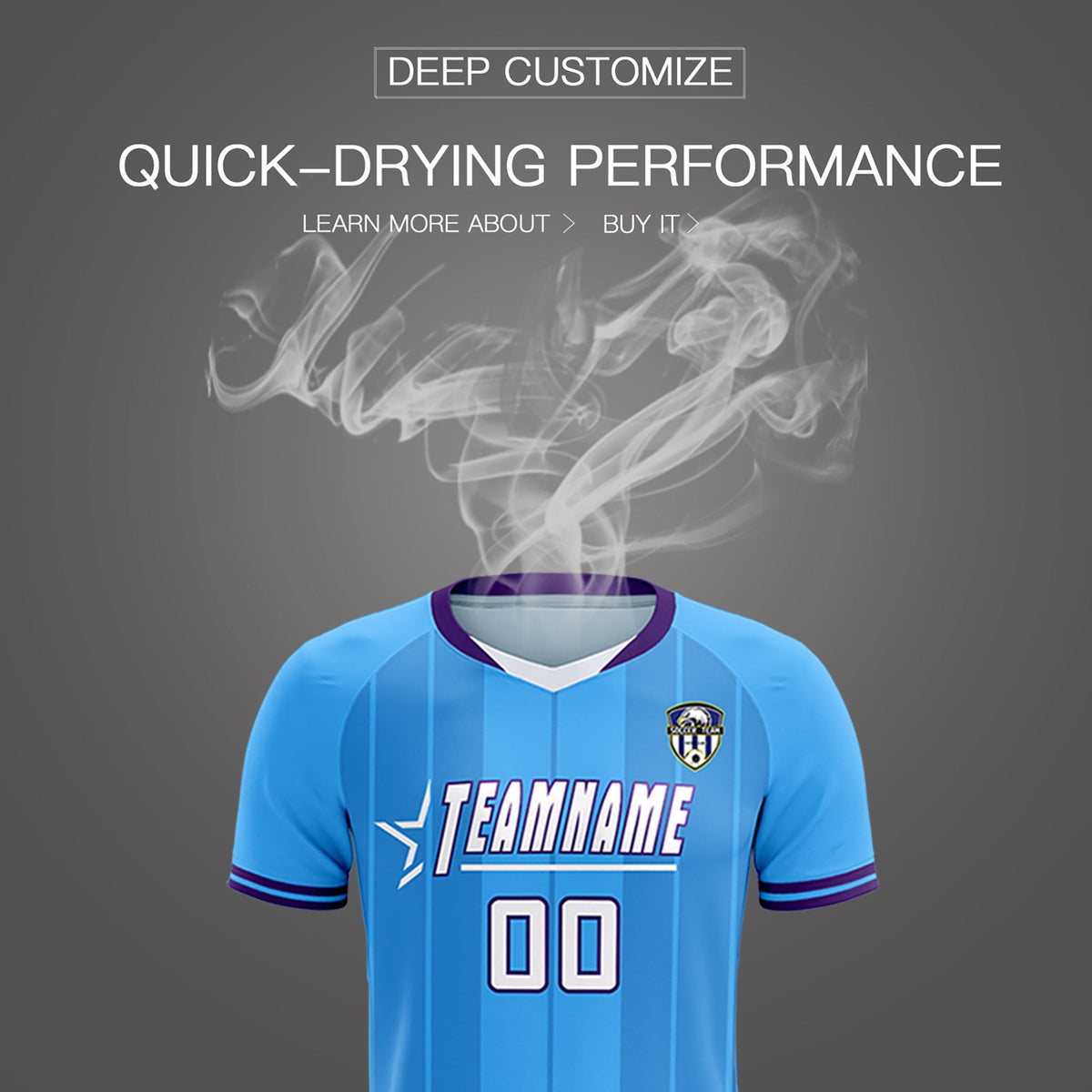 Custom Powder Blue Classic Striped Personalized Soccer Kit Jersey