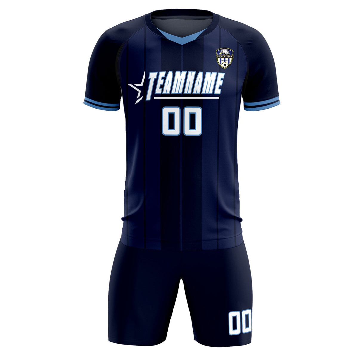 Custom Navy Classic Striped Personalized Soccer Kit Jersey