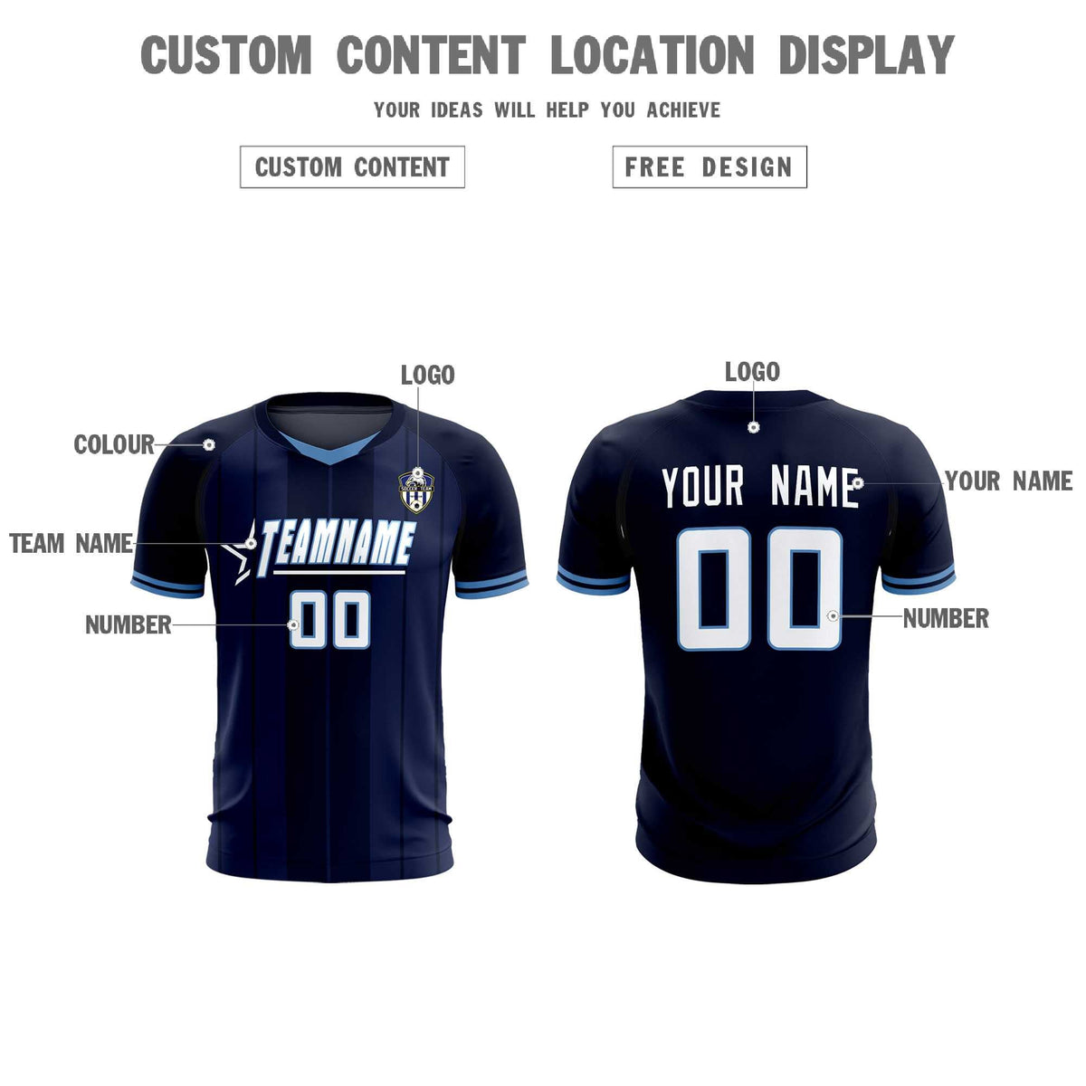 Custom Navy Classic Striped Personalized Soccer Kit Jersey