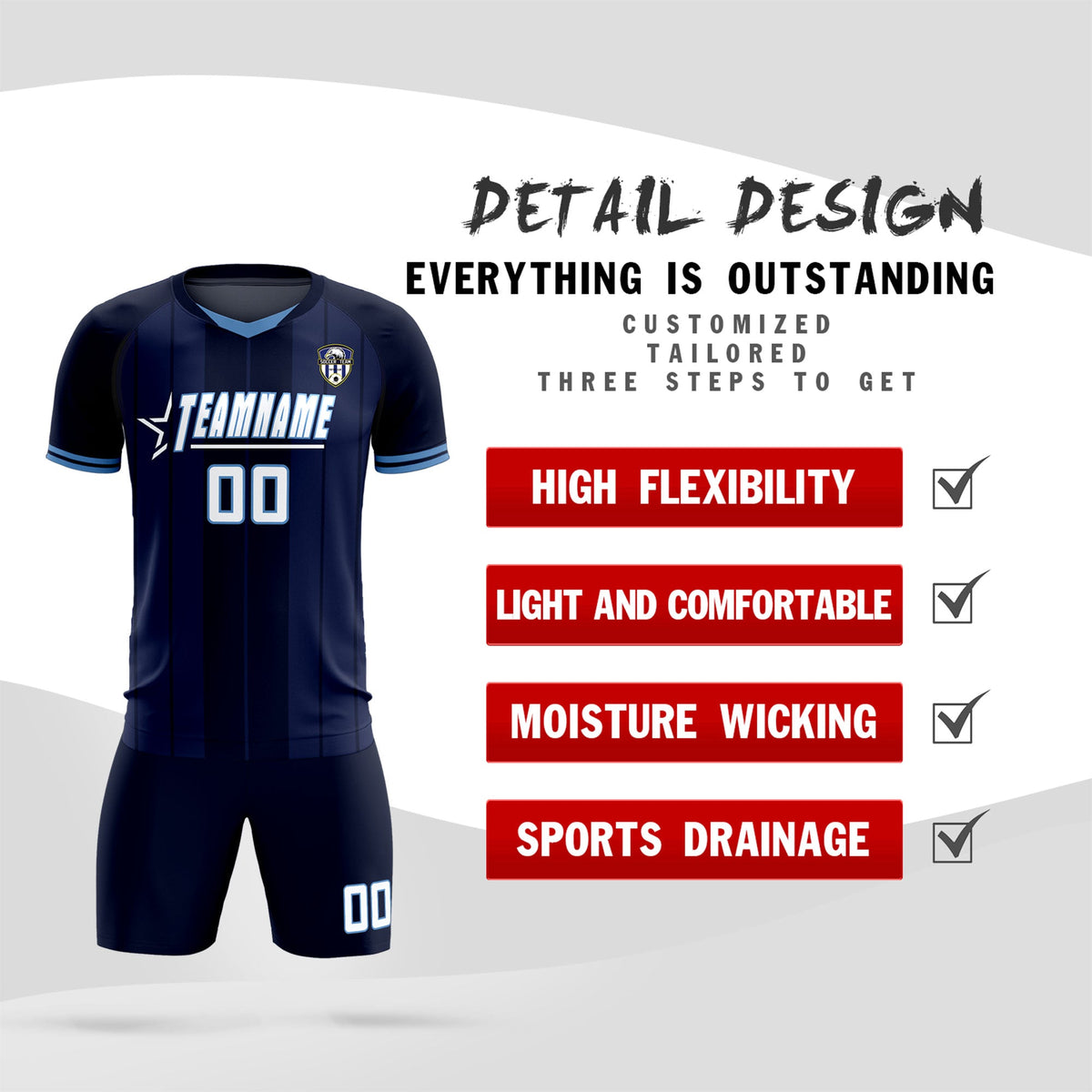 Custom Navy Classic Striped Personalized Soccer Kit Jersey