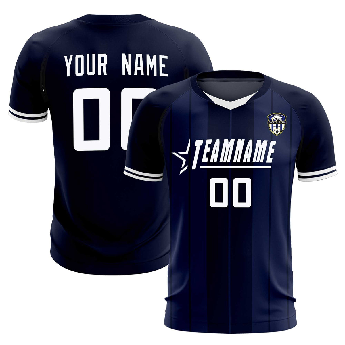 Custom Navy Classic Striped Personalized Soccer Kit Jersey