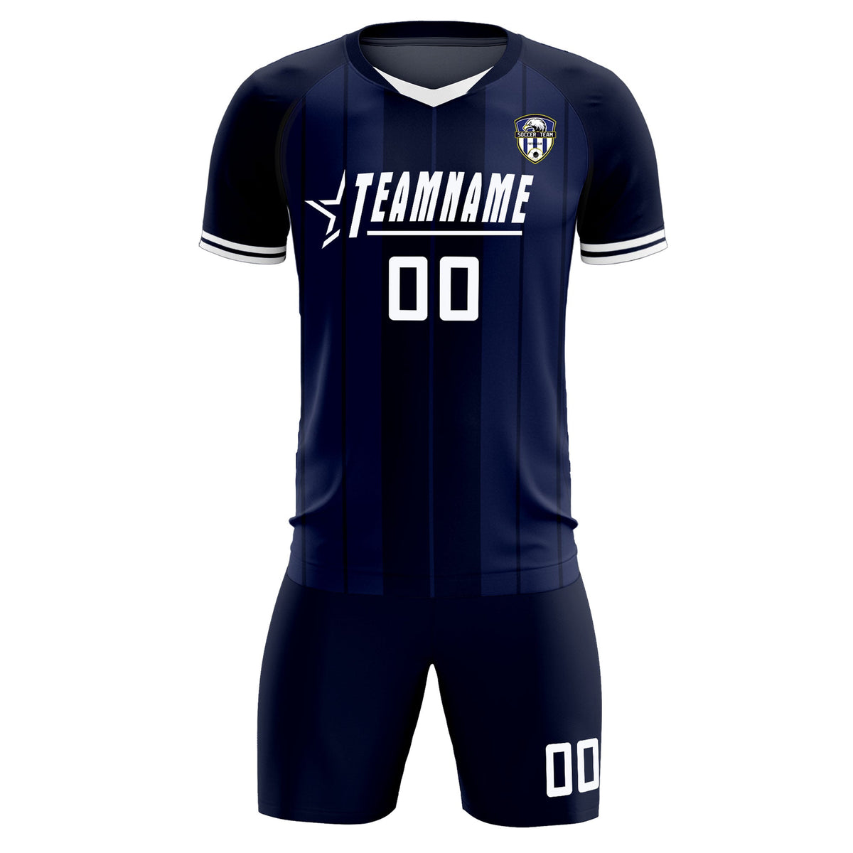Custom Navy Classic Striped Personalized Soccer Kit Jersey