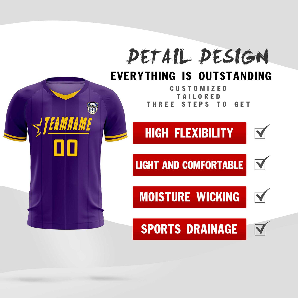 Custom Purple Classic Striped Personalized Soccer Kit Jersey