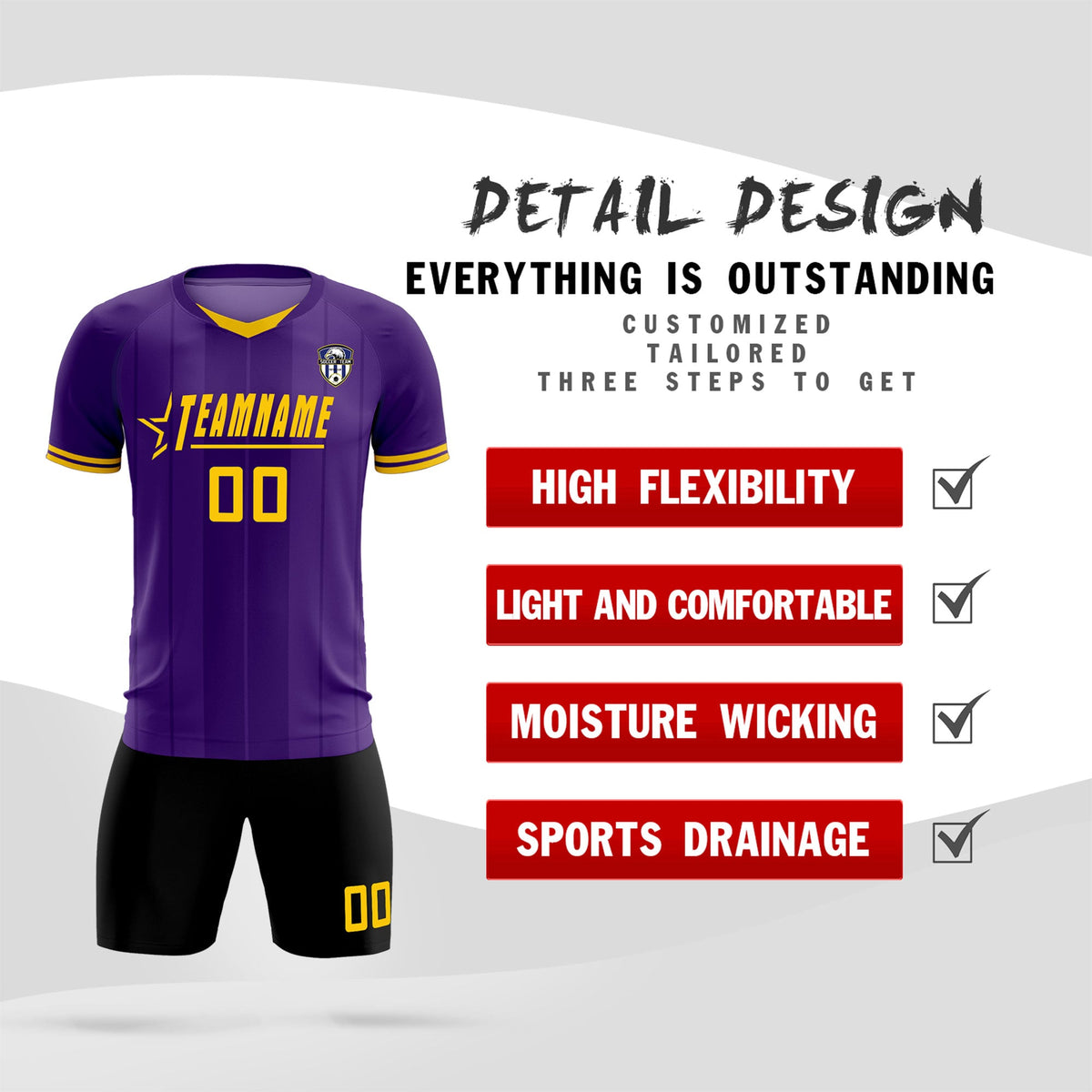 Custom Purple Classic Striped Personalized Soccer Kit Jersey