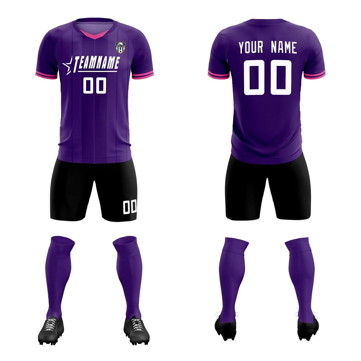 Custom Purple Classic Striped Personalized Soccer Kit Jersey