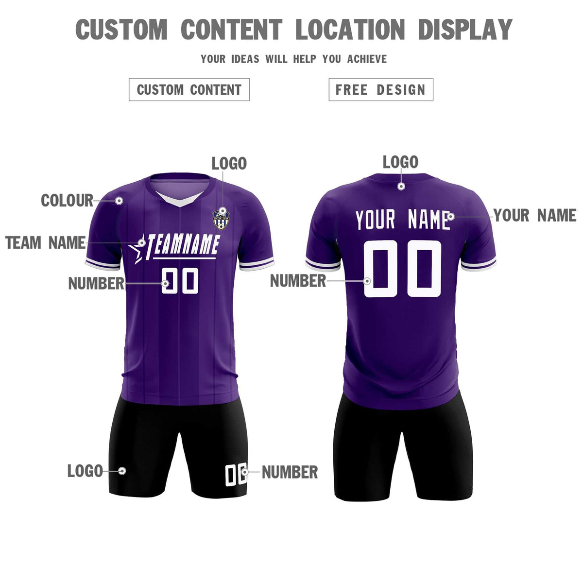 Custom Purple Classic Striped Personalized Soccer Kit Jersey