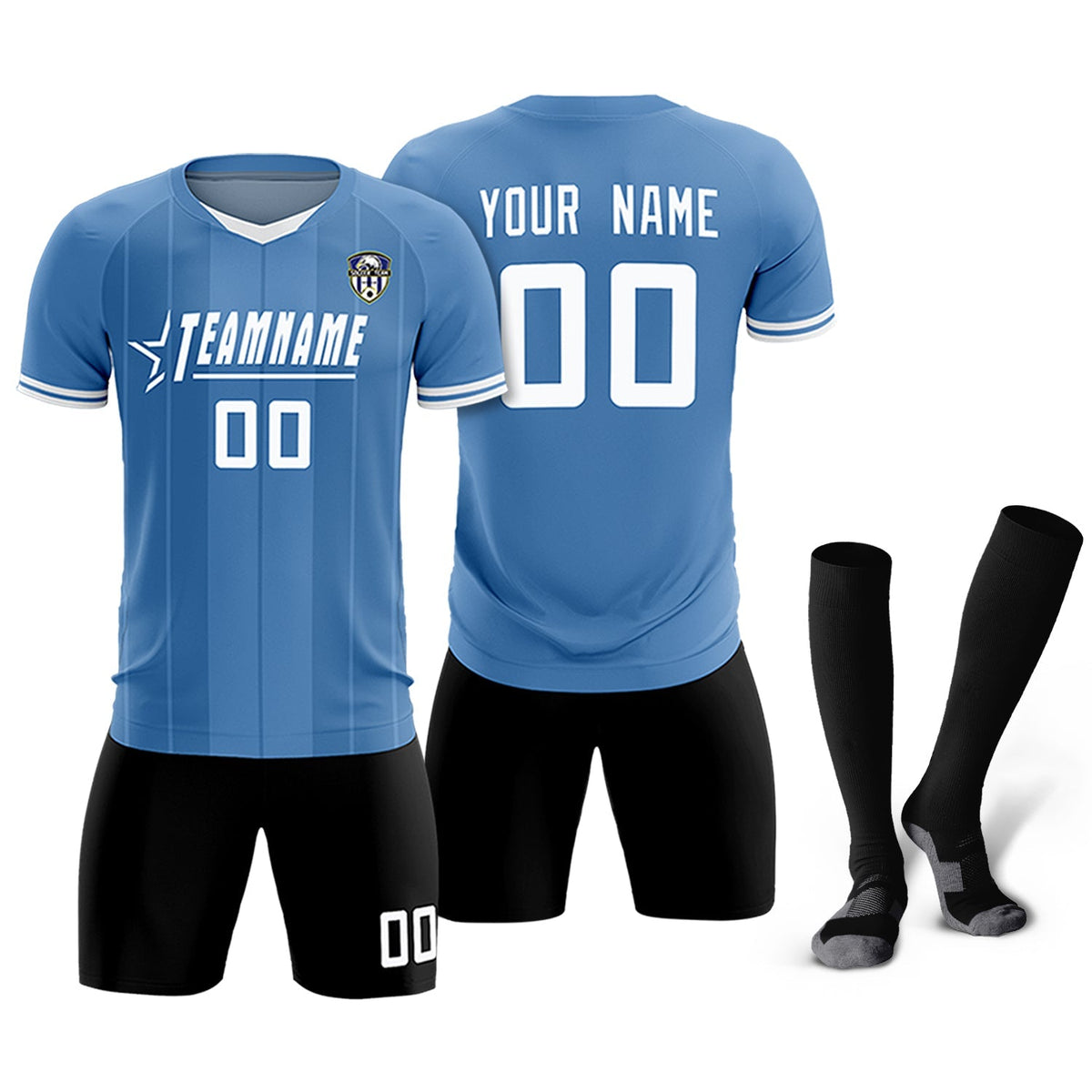 Custom Light Blue Classic Striped Personalized Soccer Tops/Sets Jersey