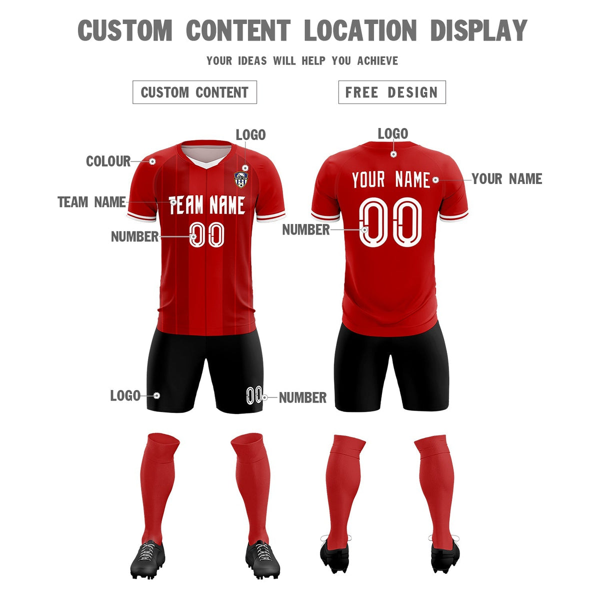 Custom Red Classic Striped Personalized Soccer Tops/Sets Jersey