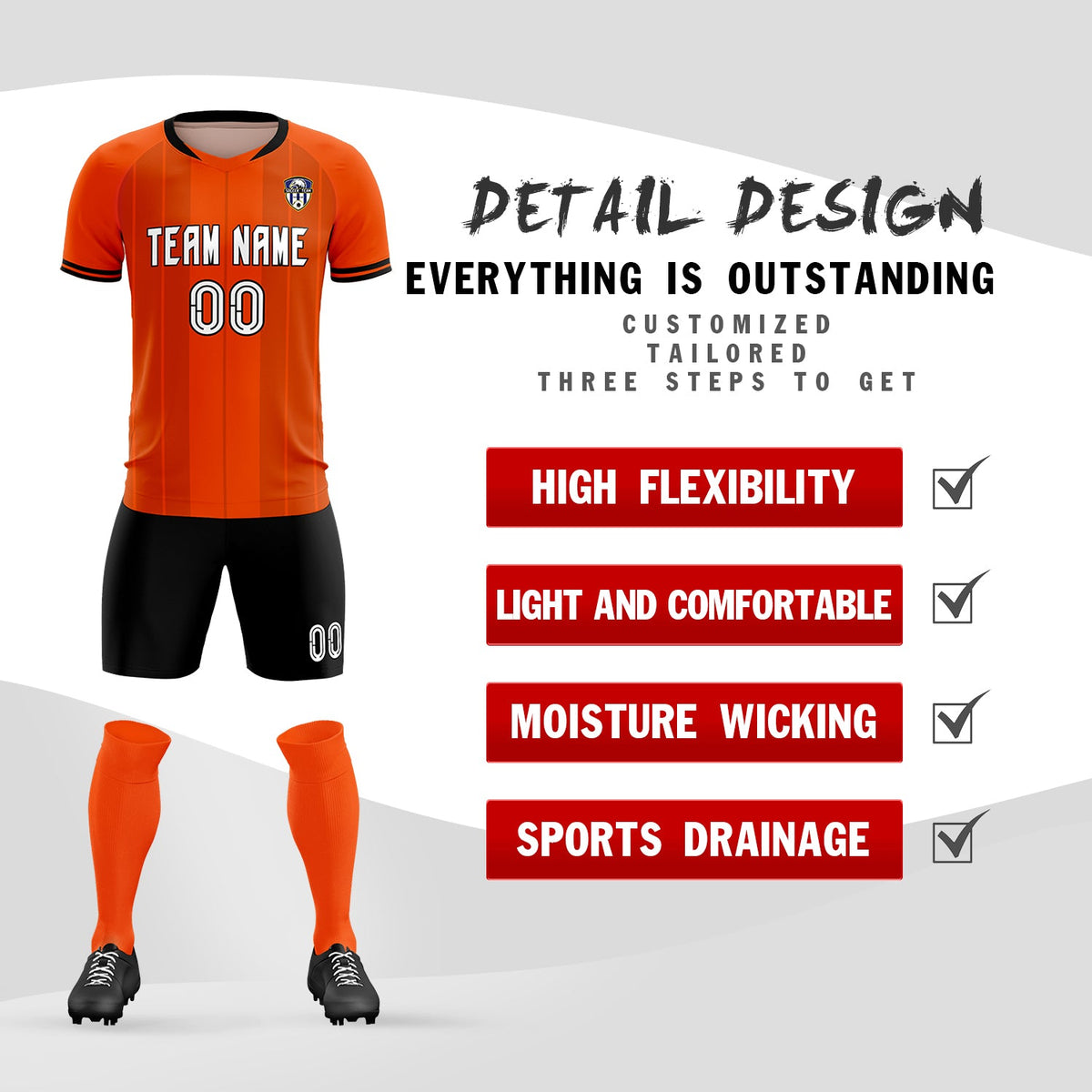 Custom Orange Classic Striped Personalized Football Kit Jersey