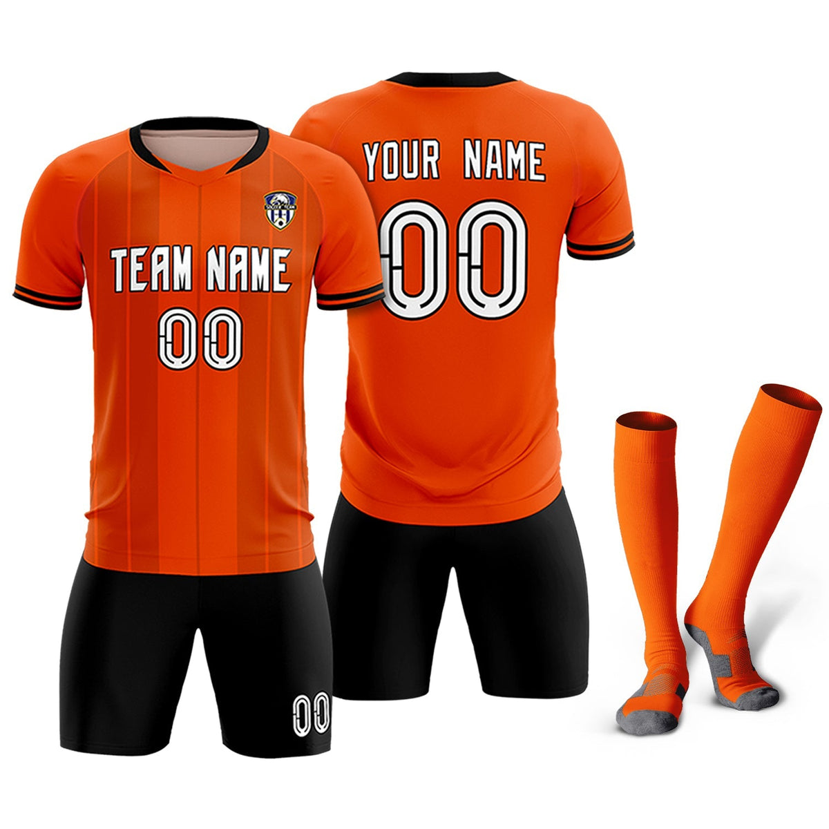 Custom Orange Classic Striped Personalized Football Kit Jersey