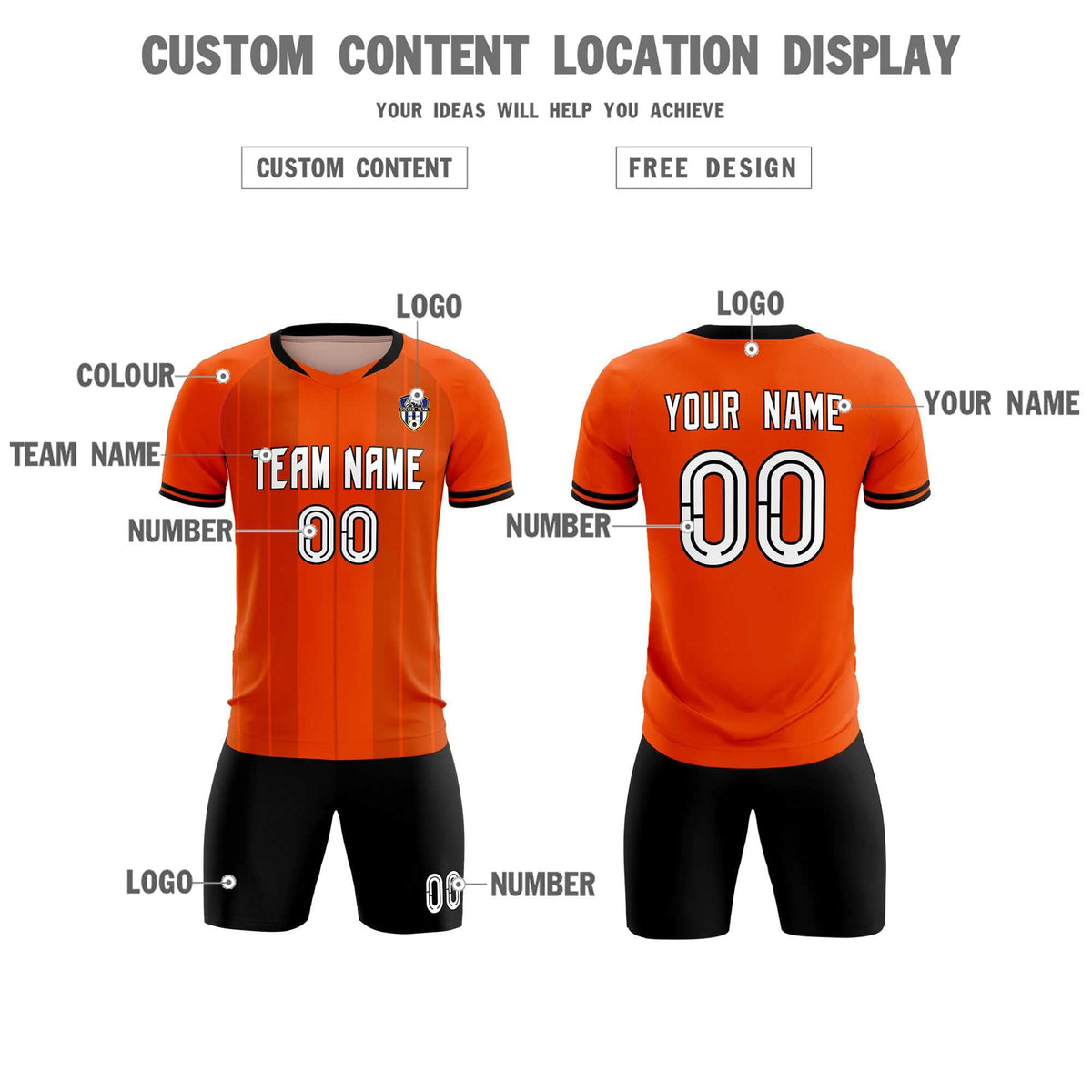 Custom Orange Classic Striped Personalized Football Kit Jersey