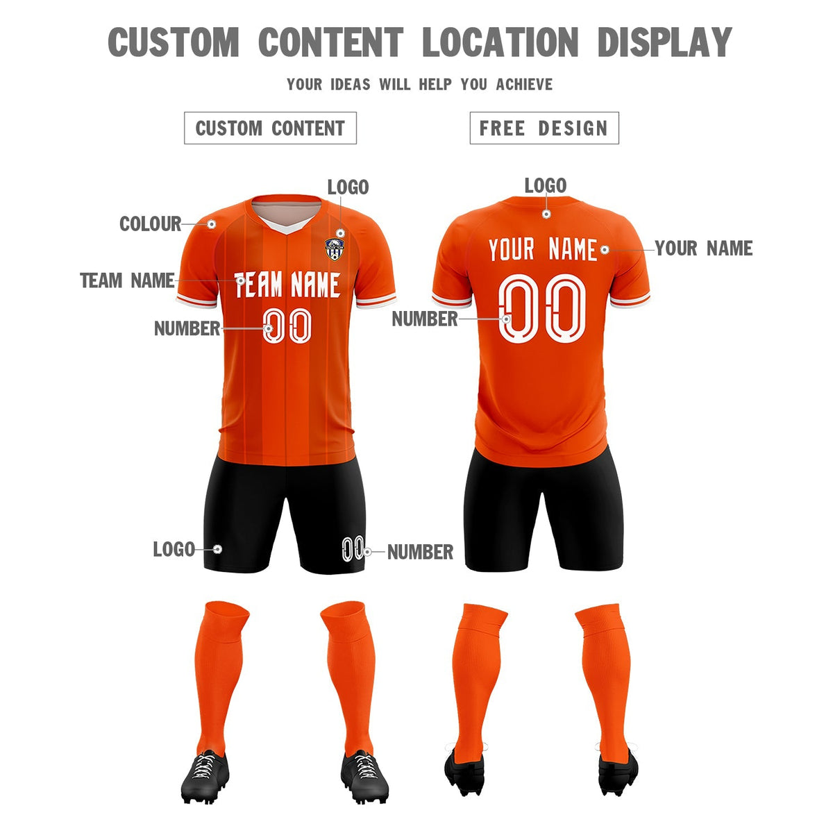 Custom Orange Classic Striped Personalized Football Kit Jersey