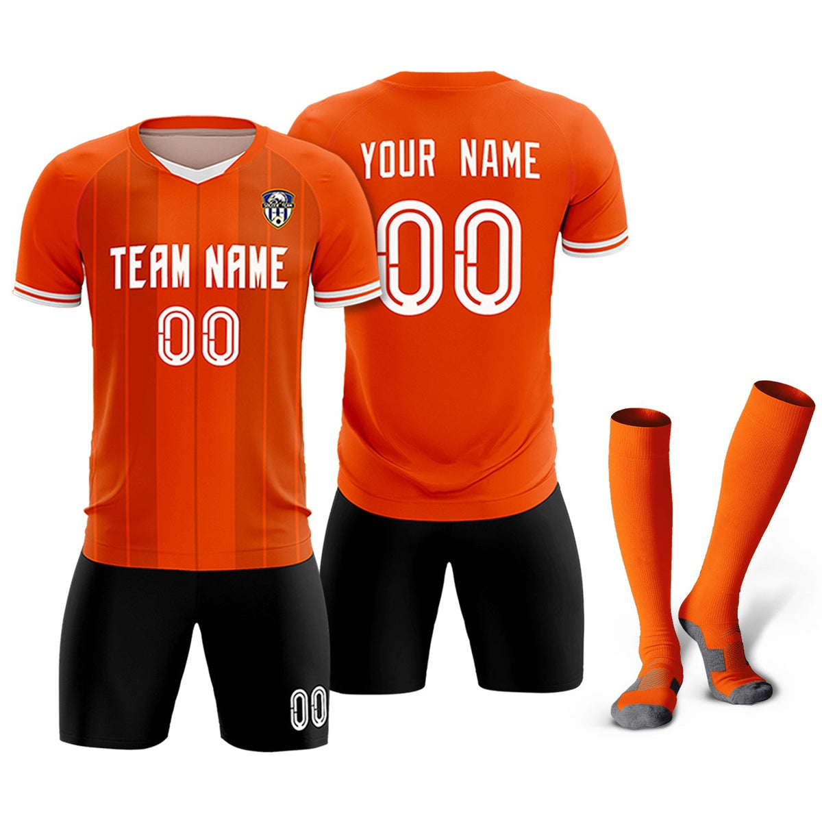 Custom Orange Classic Striped Personalized Football Kit Jersey